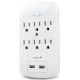 6 Outlet Grounded Wall Tap Surge Protector 15A Wall Tap Power Adapter with 2 USB Ports - 1200 Joules