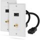 Fosmon Wall Plate w/ 4-Inch Gold-Plated High Speed HDMI 2.0 Cable and F Connector Jack w/ Built-In Ethernet - White - 2PACK