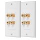  Surround Sound Home Theater Wall Plate with Gold Plated Copper Banana Binding Posts - 2 Speakers – White (2 Pack)